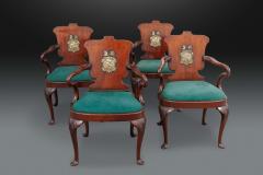 A Very Fine Set of 4 Mahogany Armchairs with Bronze Armorial Plaques - 3493978