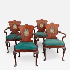 A Very Fine Set of 4 Mahogany Armchairs with Bronze Armorial Plaques - 3496590