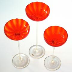 A Vibrant Set of 3 Murano Orange Glass Compotes on Clear Glass Stems - 288997