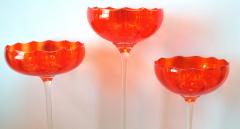 A Vibrant Set of 3 Murano Orange Glass Compotes on Clear Glass Stems - 288999