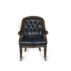 A Victorian blue leather oak library chair - 3377099