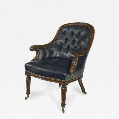 A Victorian blue leather oak library chair - 3384040