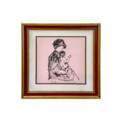 A Woman Holding a Child Lithograph Signed Framed - 3515493