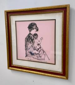 A Woman Holding a Child Lithograph Signed Framed - 3515495