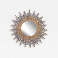 A blue textured glass and resin star form mirror in the manner of Line Vautrin  - 3600670