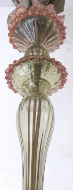 A chic Murano olive green glass 6 light chandelier with pink embellishments - 836923