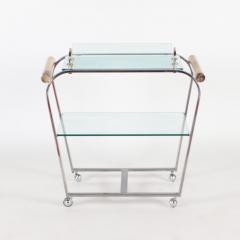 A chrome and glass bar cart with brass details and removable tray C 1980  - 2833465