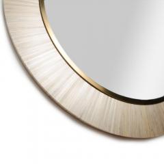 A contemporary modernist round mirror executed in meticulous straw marquetry  - 3308511