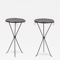 A contemporary pair of wrought iron drink tables having ring decoration  - 3452907