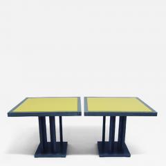 A custom pair of small cerused oak dining tables with yellow lacquered top - 4335298