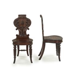 A fine pair of Regency mahogany armorial hall chairs attributed Gillows - 3345192