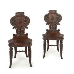 A fine pair of Regency mahogany armorial hall chairs attributed Gillows - 3345195