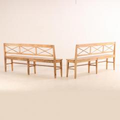 A fine pair of pine cross banded benches C 1900  - 3929742