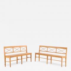 A fine pair of pine cross banded benches C 1900  - 3930687