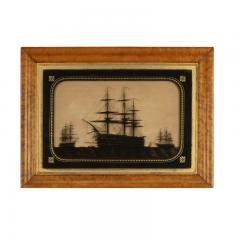 A fine reverse glass silhouette of H M S s Marlborough Foudroyant and Lee - 3324519