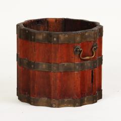 A fluted vintage wine barrel or bucket with brass bands and handles - 2203236