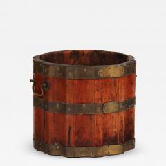 A fluted vintage wine barrel or bucket with brass bands and handles - 2203612