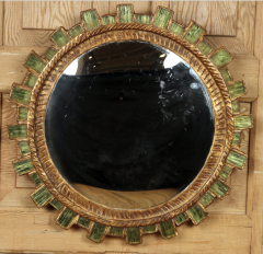 A gilt carved Sunburst mirror convex Surrounded by green faceted glass - 1187853