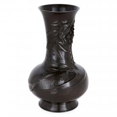 A gold shakudo Meiji period bronze vase of carp in wisteria - 3009128
