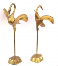 A graceful pair of stylized solid brass cranes - 1028400