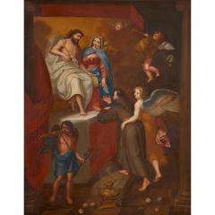 A large antique Christian painting of the vision of Saint Francis - 4121696