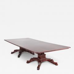 A large crotch mahogany double pedestal console dining room table C 1950  - 2691513
