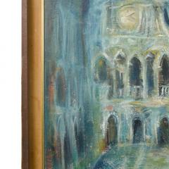 A large oil on masonite painting depicting a city view painting  - 3407928