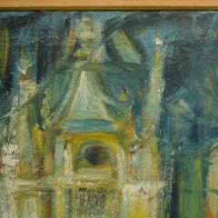 A large oil on masonite painting depicting a city view painting  - 3408013
