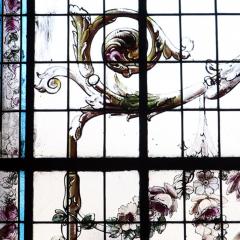 A large painted and leaded glass window in iron frame circa 1900  - 2910598