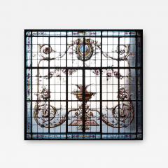 A large painted and leaded glass window in iron frame circa 1900  - 2910688