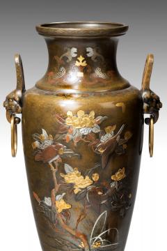 A large pair of mixed metal Meiji Period vases - 778725