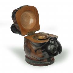 A late 19th century novelty boxwood dog s head inkwell - 3118422