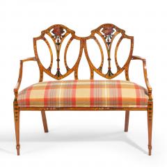 A late Victorian Sheraton revival painted satinwood two seater settee - 1189497