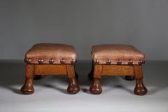 A little pair of Aesthetic Movement oak Thebe stools with leather studded seats - 4192364
