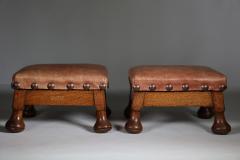 A little pair of Aesthetic Movement oak Thebe stools with leather studded seats - 4192366