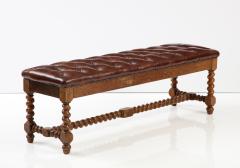 A long French oak bench with tufted leather upholstery - 2826939