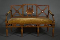 A most unusual set of four neoclassical marquetry inlaid chairs and a settee - 4009474