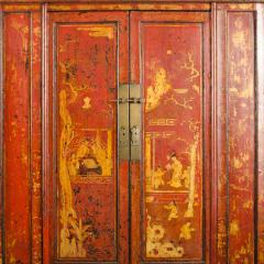 A pair of 19th century Chinese wardrobe chinoiserie lacquered red - 2007615