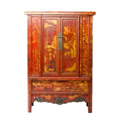 A pair of 19th century Chinese wardrobe chinoiserie lacquered red - 2007619