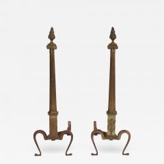 A pair of 20th Century Neoclassical Brass Andirons with Flame Finials - 2498660