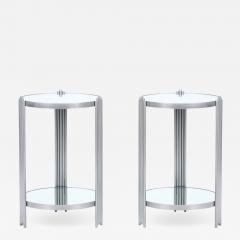 A pair of Art Deco style round end tables with mirrored tops Contemporary  - 2322756