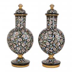 A pair of Bohemian enamelled black glass vases and covers - 2841478