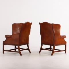 A pair of Chippendale style leather wing chairs C 1910  - 3713033