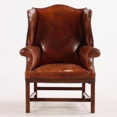 A pair of Chippendale style leather wing chairs C 1910  - 3713034