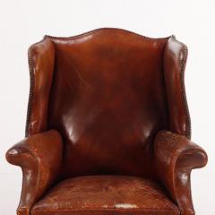 A pair of Chippendale style leather wing chairs C 1910  - 3713036