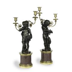 A pair of Egyptian porphyry and bronze candelabra after Charles Antoine Bridan - 3371229