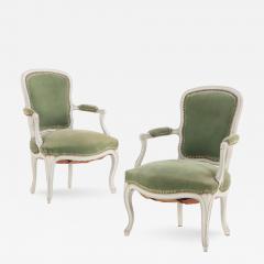 A pair of French Louis XV painted open armchairs 18th C  - 4137525