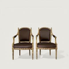 A pair of French Louis XVI Carved Giltwood fauteuils late 18th century Stamped - 4561702
