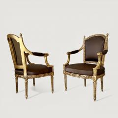 A pair of French Louis XVI Carved Giltwood fauteuils late 18th century Stamped - 4561811