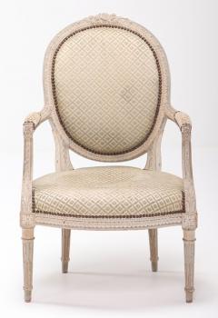 A pair of French Louis XVI style relief carved open armchairs circa 1860  - 3450466